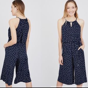 London Times - Polka Dot Tie Waist Jumpsuit Romper in Navy